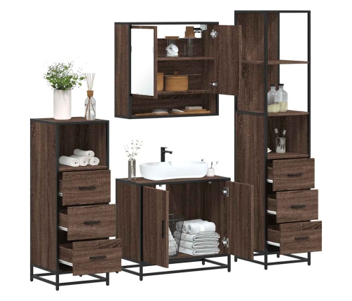 Set de muebles baño 4 pzas madera contrachapada roble marrón