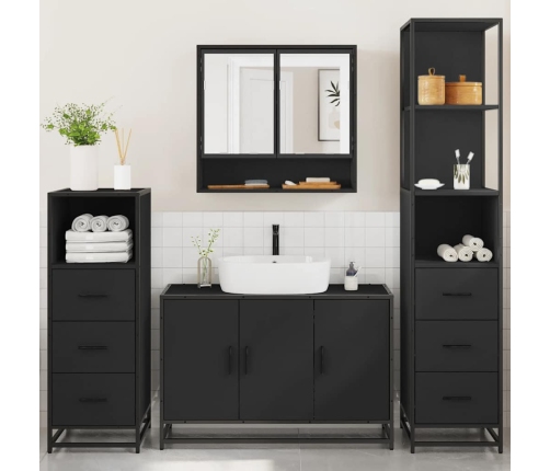 Juego de muebles de baño 4 pzas madera contrachapada negro