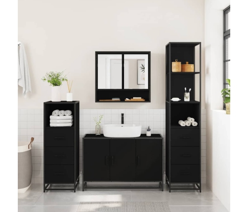 Juego de muebles de baño 4 pzas madera contrachapada negro