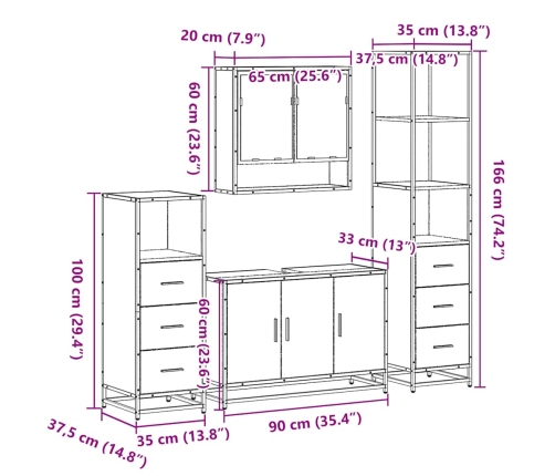 Juego de muebles de baño 4 pzas madera contrachapada negro