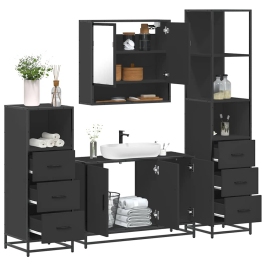 Juego de muebles de baño 4 pzas madera contrachapada negro