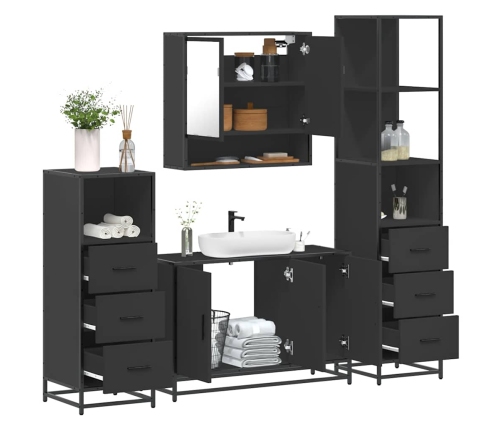 Juego de muebles de baño 4 pzas madera contrachapada negro