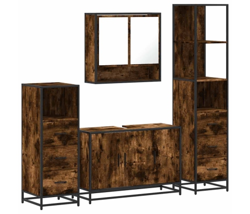 Set de muebles baño 4 pzas madera contrachapada roble ahumado