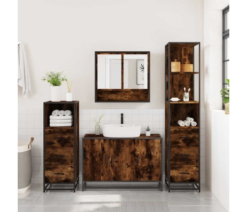 Set de muebles baño 4 pzas madera contrachapada roble ahumado