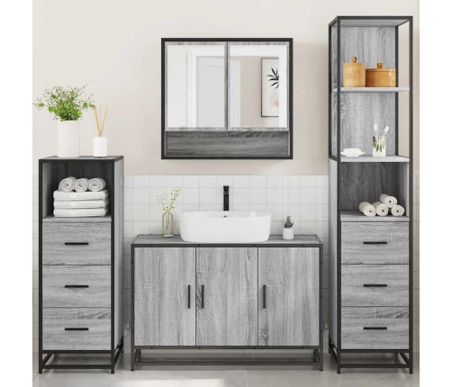 Set de muebles de baño 4 pzas madera contrachapada gris sonoma