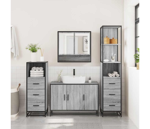 Set de muebles de baño 4 pzas madera contrachapada gris sonoma