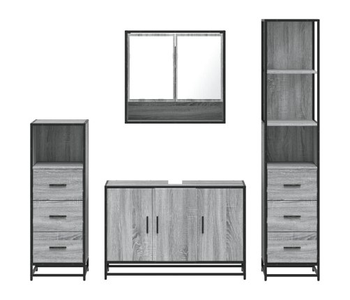 Set de muebles de baño 4 pzas madera contrachapada gris sonoma