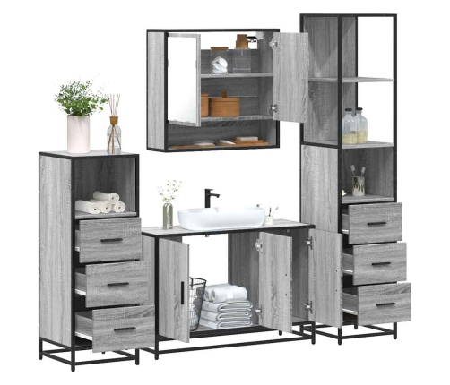 Set de muebles de baño 4 pzas madera contrachapada gris sonoma