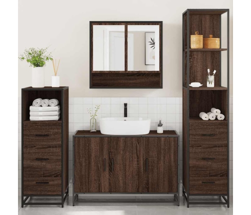 Set de muebles baño 4 pzas madera contrachapada roble marrón