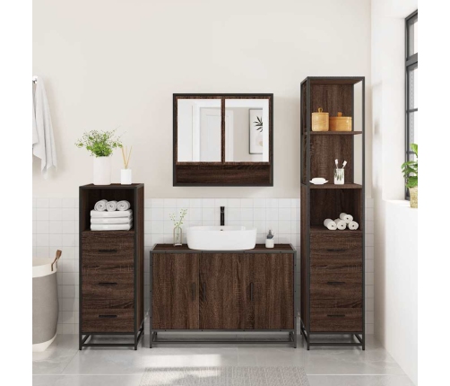 Set de muebles baño 4 pzas madera contrachapada roble marrón