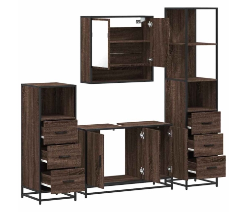 Set de muebles baño 4 pzas madera contrachapada roble marrón