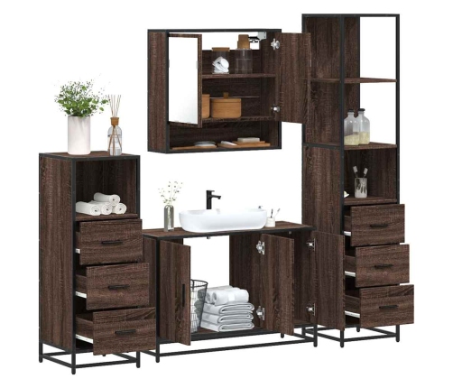 Set de muebles baño 4 pzas madera contrachapada roble marrón