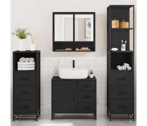 Juego de muebles de baño 4 pzas madera contrachapada negro