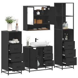 Juego de muebles de baño 4 pzas madera contrachapada negro