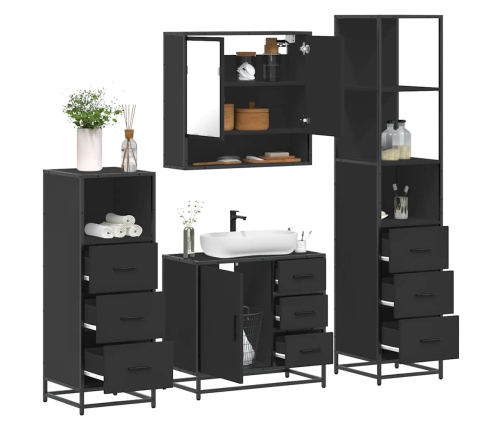 Juego de muebles de baño 4 pzas madera contrachapada negro