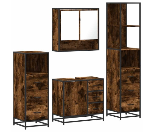 Set de muebles baño 4 pzas madera contrachapada roble ahumado