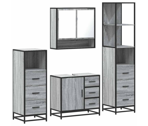 Set de muebles de baño 4 pzas madera contrachapada gris sonoma