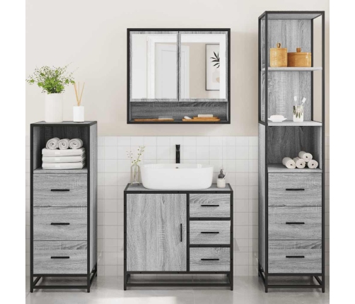 Set de muebles de baño 4 pzas madera contrachapada gris sonoma