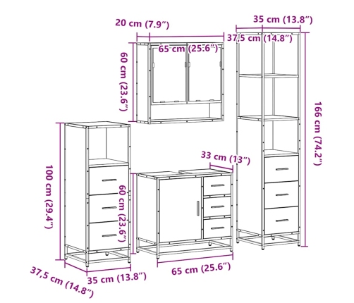 Set de muebles de baño 4 pzas madera contrachapada gris sonoma