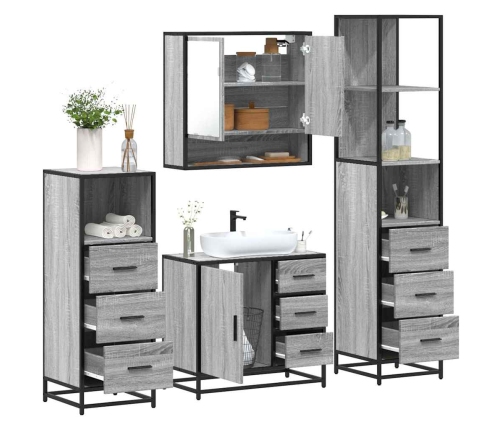 Set de muebles de baño 4 pzas madera contrachapada gris sonoma