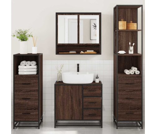 Set de muebles baño 4 pzas madera contrachapada roble marrón