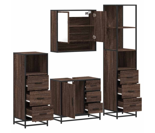 Set de muebles baño 4 pzas madera contrachapada roble marrón