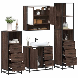 Set de muebles baño 4 pzas madera contrachapada roble marrón