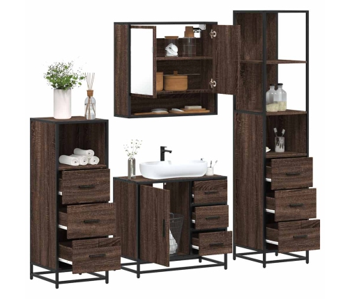 Set de muebles baño 4 pzas madera contrachapada roble marrón