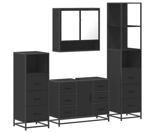 Juego de muebles de baño 4 pzas madera contrachapada negro