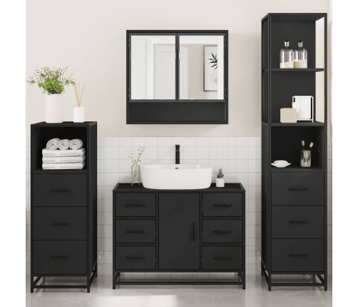 Juego de muebles de baño 4 pzas madera contrachapada negro