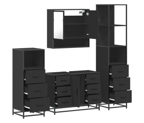 Juego de muebles de baño 4 pzas madera contrachapada negro