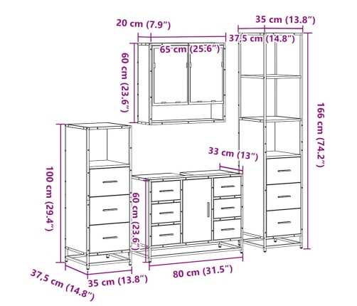 Juego de muebles de baño 4 pzas madera contrachapada negro