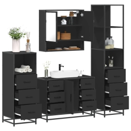 Juego de muebles de baño 4 pzas madera contrachapada negro