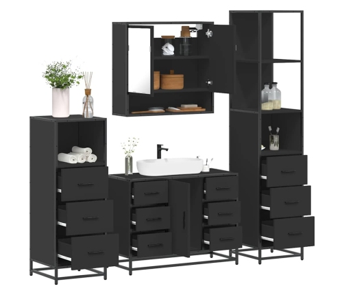 Juego de muebles de baño 4 pzas madera contrachapada negro