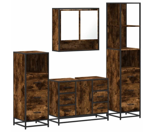 Set de muebles baño 4 pzas madera contrachapada roble ahumado