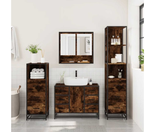 Set de muebles baño 4 pzas madera contrachapada roble ahumado