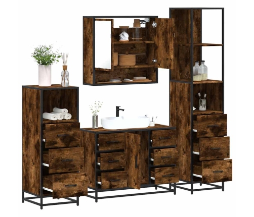 Set de muebles baño 4 pzas madera contrachapada roble ahumado