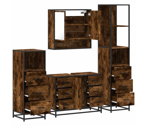 Set de muebles baño 4 pzas madera contrachapada roble ahumado