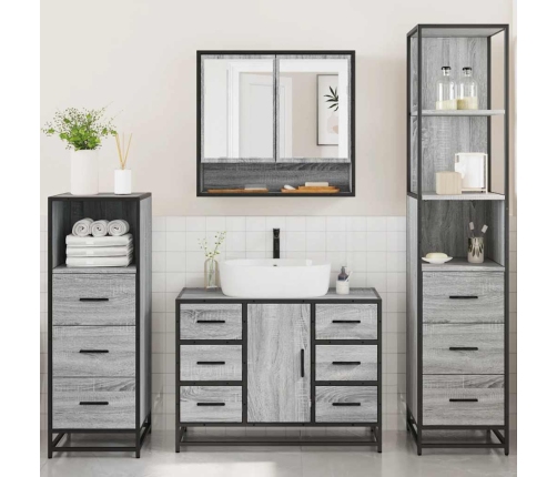 Set de muebles de baño 4 pzas madera contrachapada gris sonoma