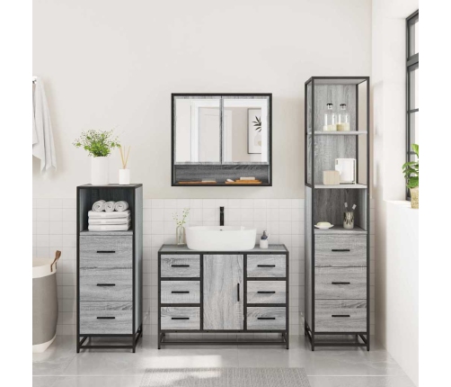 Set de muebles de baño 4 pzas madera contrachapada gris sonoma