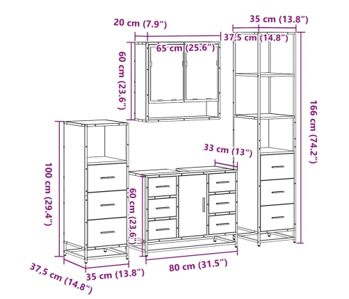 Set de muebles de baño 4 pzas madera contrachapada gris sonoma