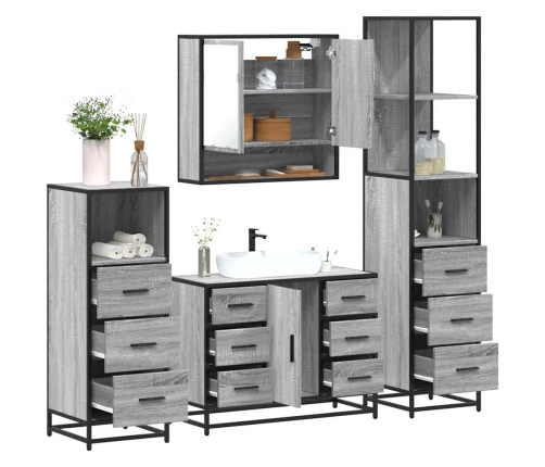 Set de muebles de baño 4 pzas madera contrachapada gris sonoma