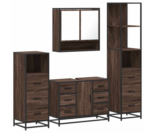 Set de muebles baño 4 pzas madera contrachapada roble marrón