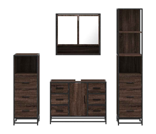 Set de muebles baño 4 pzas madera contrachapada roble marrón