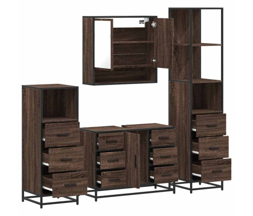 Set de muebles baño 4 pzas madera contrachapada roble marrón