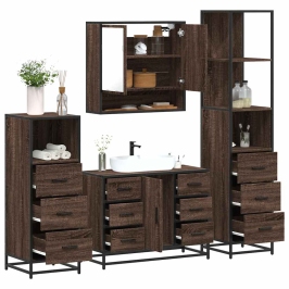 Set de muebles baño 4 pzas madera contrachapada roble marrón