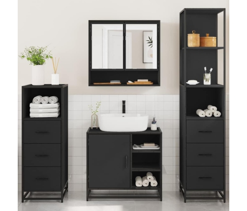 Juego de muebles de baño 4 pzas madera contrachapada negro