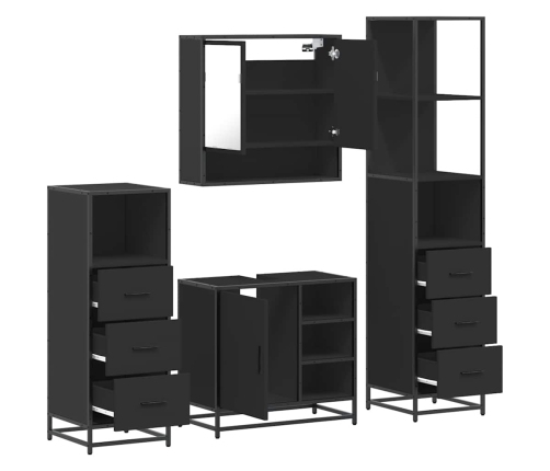 Juego de muebles de baño 4 pzas madera contrachapada negro