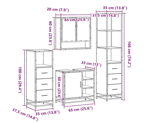 Juego de muebles de baño 4 pzas madera contrachapada negro