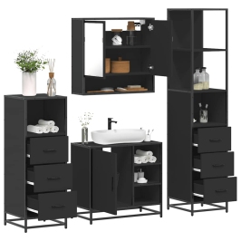 Juego de muebles de baño 4 pzas madera contrachapada negro